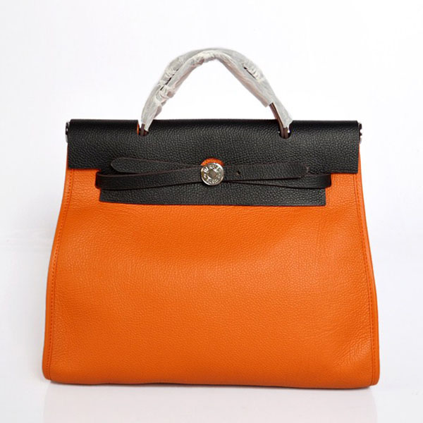 7A Replica Hermes Orange/Black Red Kelly 32cm Togo Leather Bag 1689 - Click Image to Close